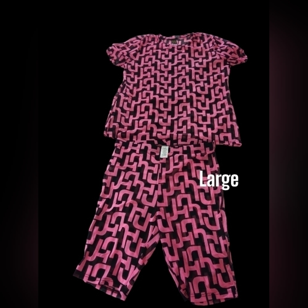 Mesh Biker Shorts Set Large Hot Pink and Black Two Piece - Picture 3 of 11